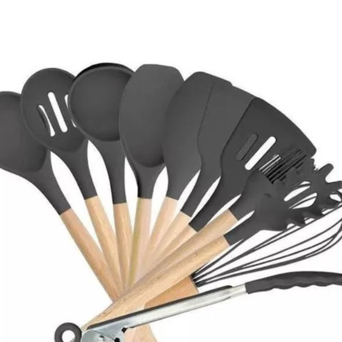 Set de Utensilios de Cocina de Silicona y Madera - 12 Piezas
